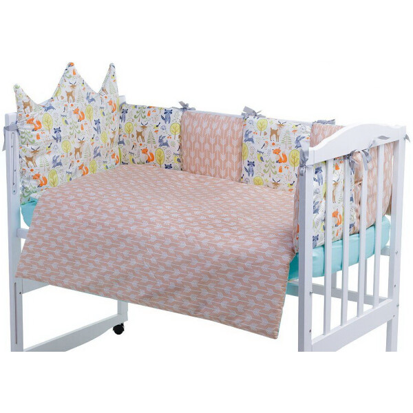 

Детская постель Babyroom Classic Bortiki-01 (6 элементов) бирюза-бежевый-белый (лесные звери)