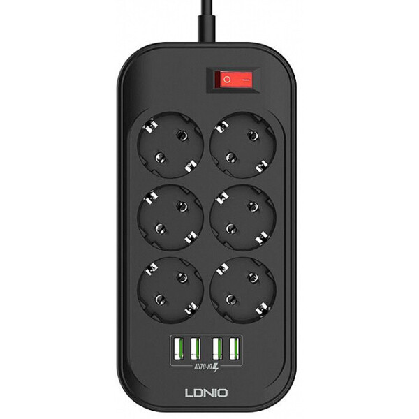 

Сетевой фильтр Ldnio SE6403 (2500W, 10A, длина шнура: 2.0m, 6 port 4USB, 3.4A) Black
