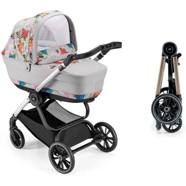 

Детская коляска универсальная 2 в 1 Cam Techno Milano 550 серая с цветами на золотистой раме (805T/V93/978/550K)