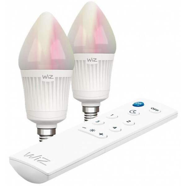 

Лампа светодиодная WiZ Connected WiZ30 WiFi RGB+ССТ 7W E14 TR S 470lm с пультом ДУ 2шт. 2200К-6500К (WZ0143082)