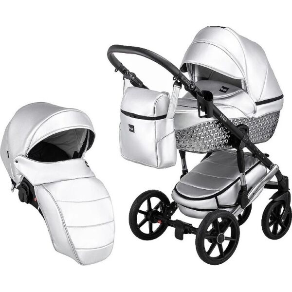 

Коляска 2 в 1 Bair Star (Silver) кожа 100% 46S серебро (перламутр) - графитовая люлька