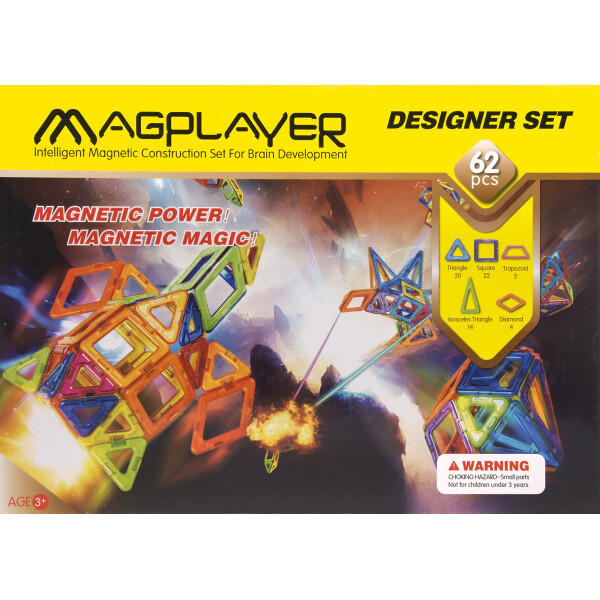 

Конструктор Magplayer магнитный набор 62 эл. MPB-62