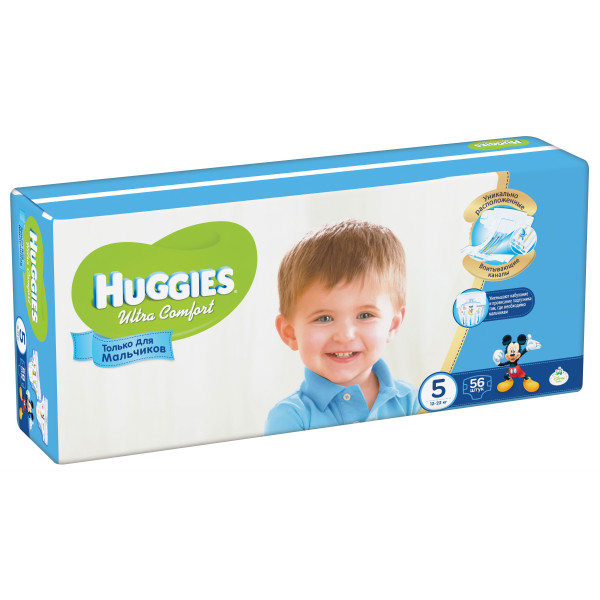

Подгузники для мальчиков Huggies Ultra Comfort 5 (12-22 кг) Mega Pack, 56 шт.