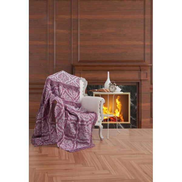 

Плед-накидка Eponj Home Buldan Keten - Damask 170*220 mor фиолетовый