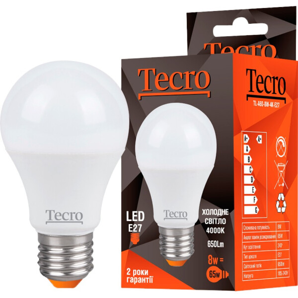 

Лампа светодиодная TECRO TL A60 8W 4K E27