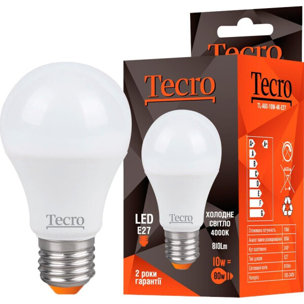 

Лампа светодиодная TECRO TL A60 10W 4K E27