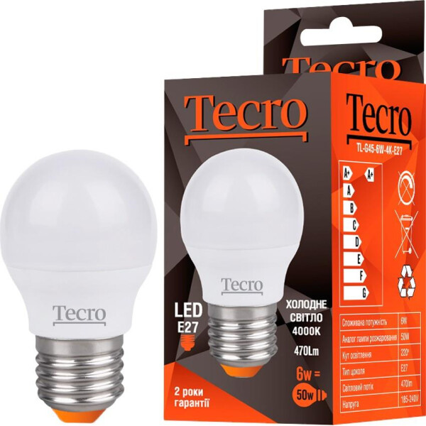 

Лампа светодиодная TECRO TL G45 6W 4K E27