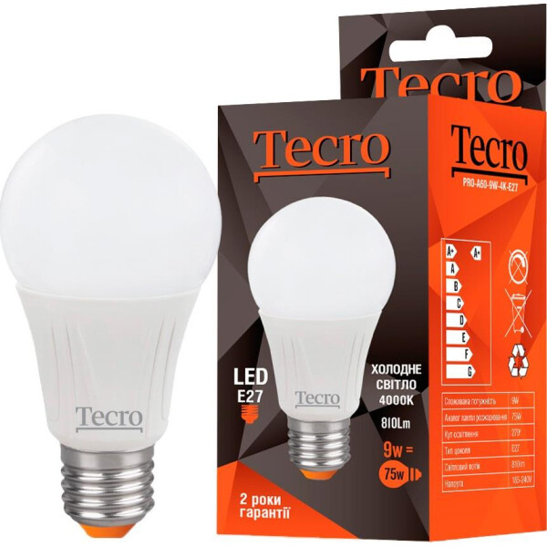 

Лампа светодиодная TECRO PRO A60 9W 4K E27