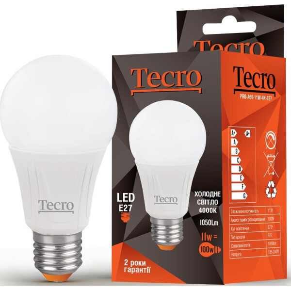 

Лампа светодиодная TECRO PRO A60 11W 4K E27