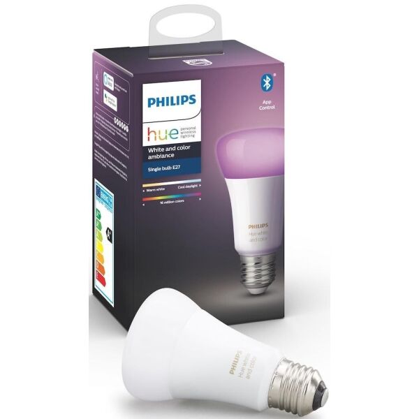 

Лампа светодиодная-смарт Philips Hue Single Bulb E27, 9 W (60 Вт), 2000 K-6500 K, Color RGB, Bluetooth, диммируемая (929002216824)