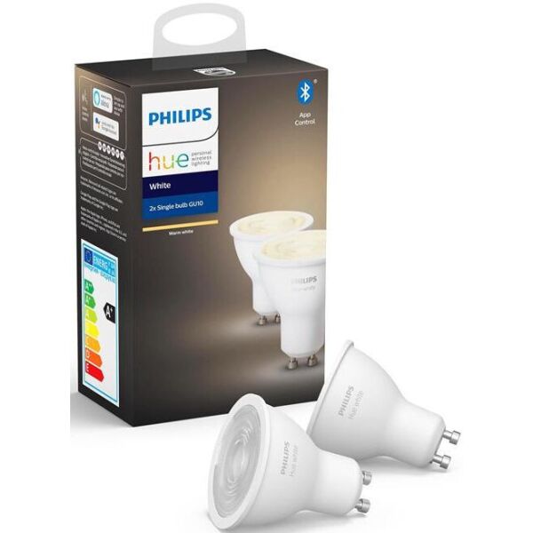 

Лампа светодиодная-смарт Philips Hue GU10, 5.2 W (57 Вт), 2700K, White, Bluetooth, диммируемая, 2 шт (929001953506)