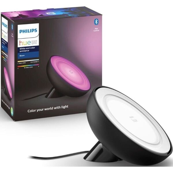 

Настольная лампа-смарт Philips Hue Bloom 2000K-6500K, Color RGB, Bluetooth, диммируемая, чёрная (929002376001)