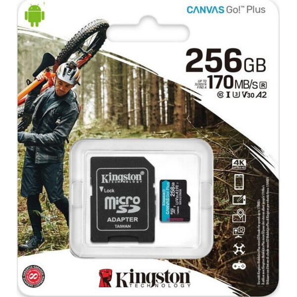 

Карта памяти Kingston MicroSDXC 256GB Canvas Go! Plus Class 10 UHS-I U3 V30 A2 + SD-адаптер (SDCG3/256GB)