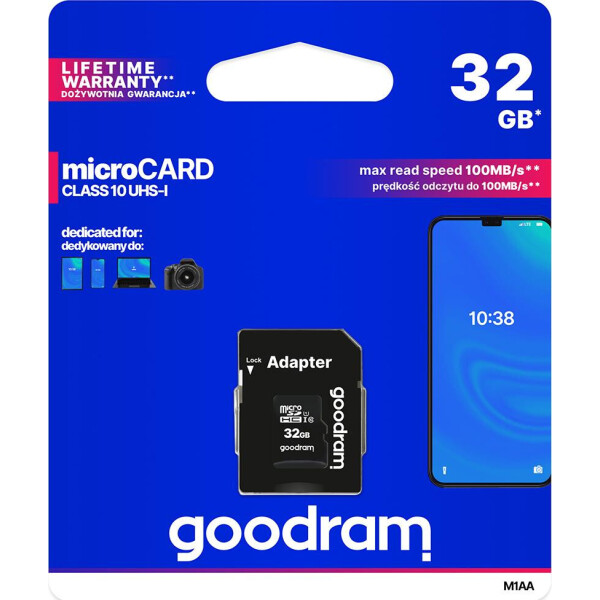 

Карта памяти Goodram microSDHC 32GB UHS-I class 10 + adapter (M1AA-0320R12)