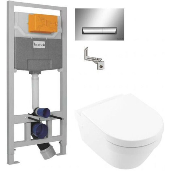 

Инсталляция IMPRESE с унитазом VILLEROY & BOCH ARCHITECTURA Soft Close + кнопка смыва хром, 4694HR01+i8120
