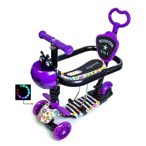 

Самокат Scooter Божья коровка 5 в 1 Violet с бортиком и родительской ручкой