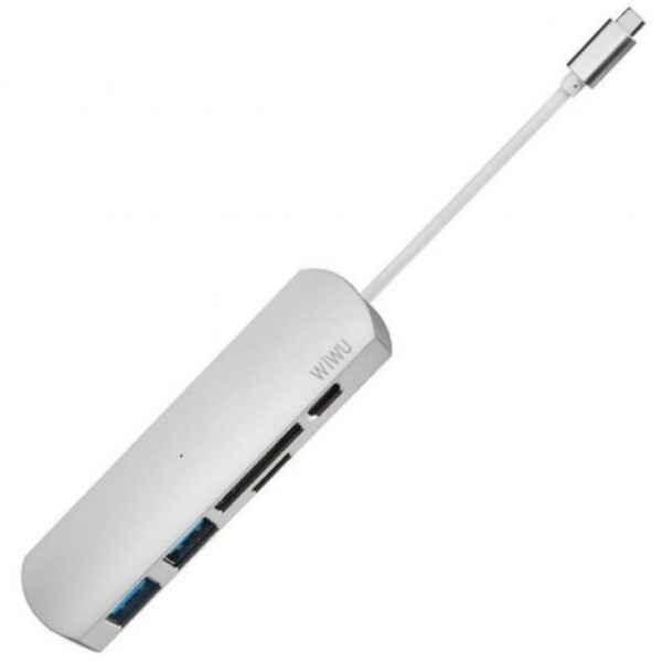 

WIWU Adapter T2 Plus USB-C to USB-C+microSD+SD+2xUSB3.0 HUB Silver