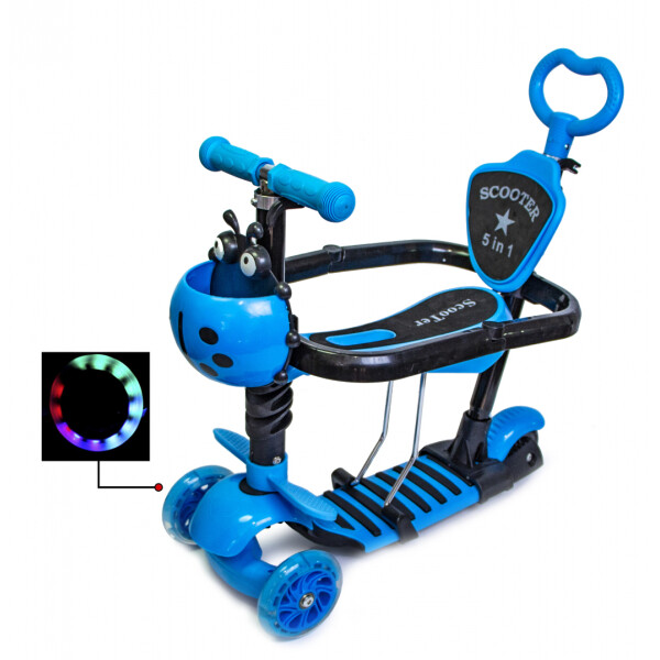 

Самокат Scooter Божья коровка 5 в 1 Blue с бортиком и родительской ручкой