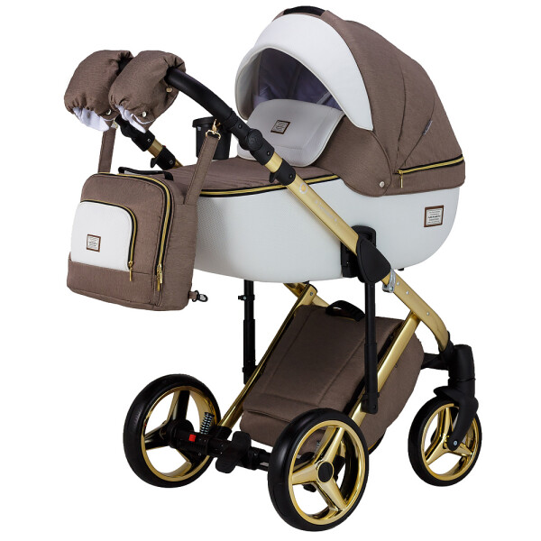 

Детская коляска универсальная 2 в 1 Adamex Luciano Polar (Gold) Y801 белая (кожа) - капучино