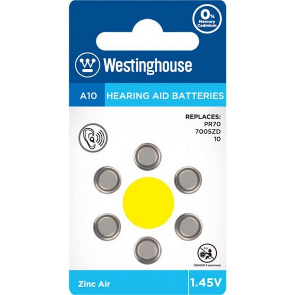 

Воздушно-цинковая батарея Westinghouse для слух ап А10 1.45V 6шт/уп blister