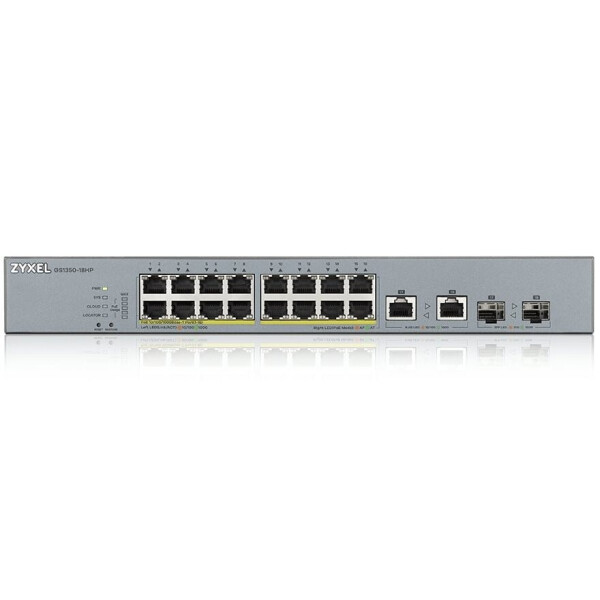 

Коммутатор ZYXEL GS1350-18HP (16xGE PoE, L2, 2xRJ-45/SFP, PoE 250W, металл)