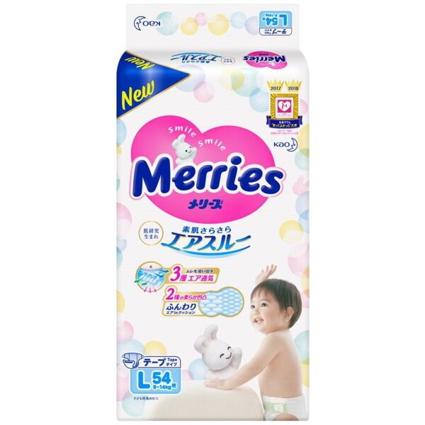 

Подгузники Merries для детей L 9-14 кг 54 шт (4901301230881)