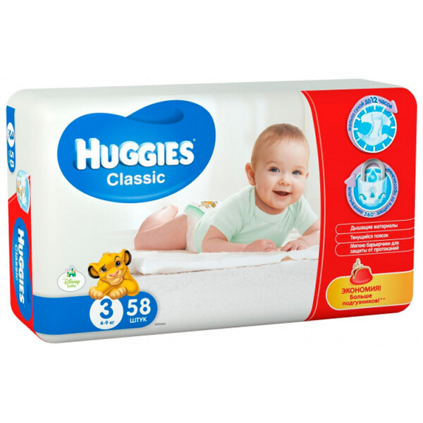 

Подгузники Huggies Classic 3 (4-9 кг) 58 шт.