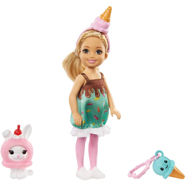 

Кукла Barbie Челси в костюме мороженого Club Chelsea Dress-Up Doll in Ice Cream Costume GHV72