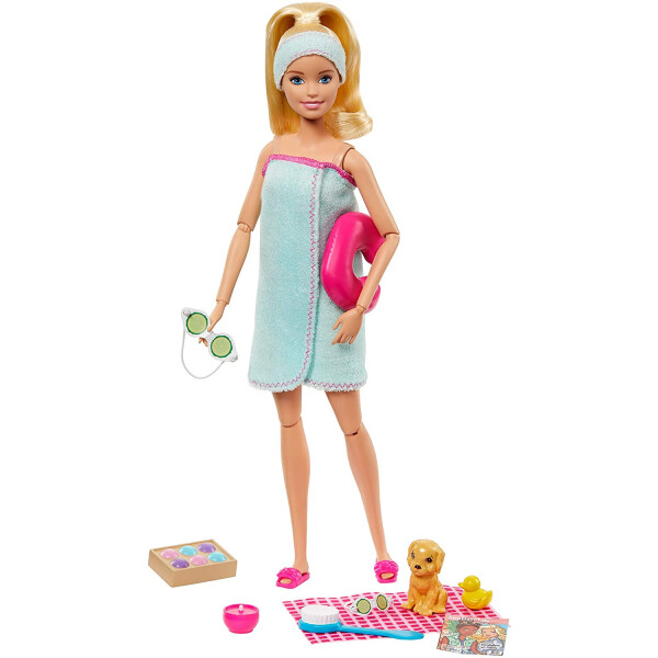 

Кукла Barbie СПА Релакс Spa Doll with Puppy, Blonde GJG55