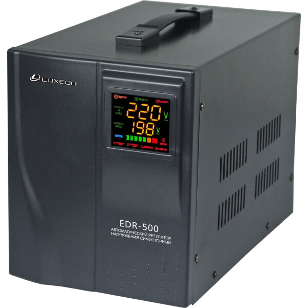 

Стабилизатор напряжения симисторный LUXEON EDR-500, 500VA, 350ВТ, 90-260V, 220 ±3-7%, 1 Shuko, Металл, Black