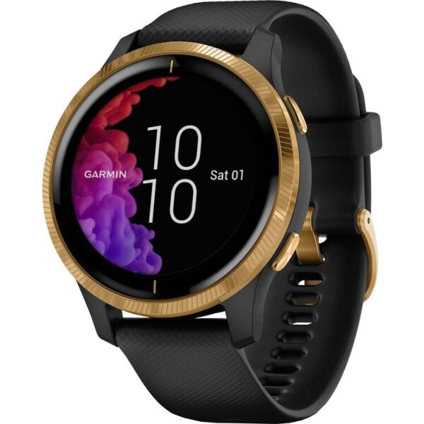

Garmin Venu Gold Stainless Steel Bezel with Black Case and Silicone Band