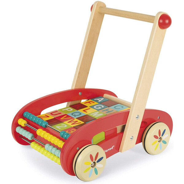 

Игрушка-толкатель Janod Тележка с кубиками 30 эл. J05379