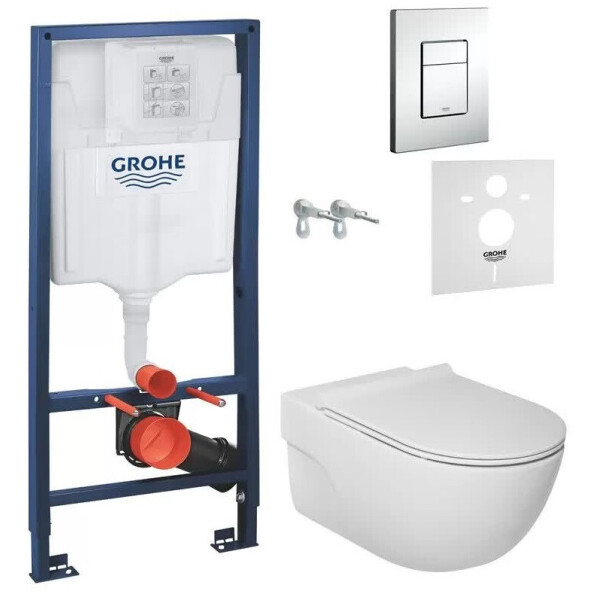 

Инсталляция GROHE RAPID SL + унитаз ROCA MERIDIAN Rimless с сиденьем Slim Soft Close + звукоизоляционная прокладка + кнопка смыва хром, A34H240000+38772001+37131000