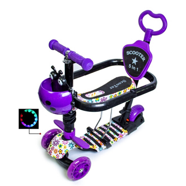 

Самокат Scooter Божья коровка 5 в 1 Violet Flowers с бортиком и родительской ручкой