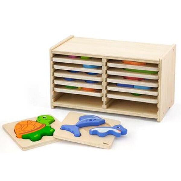 

Набор деревянных мини-пазлов Viga Toys со стойкой для хранения, 12 шт. (51423)