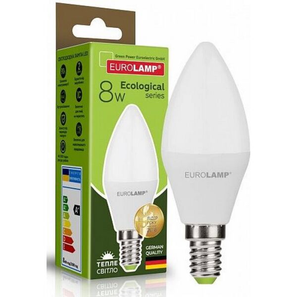 

Лампа светодиодная EUROLAMP ЕКО CL 8W E14 3000K (LED-CL-08143(P))