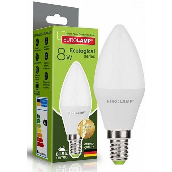 

Лампа светодиодная EUROLAMP ЕКО CL 8W E14 4000K (LED-CL-08144(P))