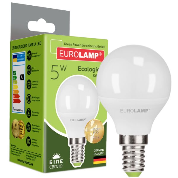 

Лампа светодиодная EUROLAMP ЕКО G45 5W E14 4000K (LED-G45-05144(P))