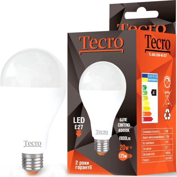 

Лампа светодиодная TECRO TL A80 20W 4K E27