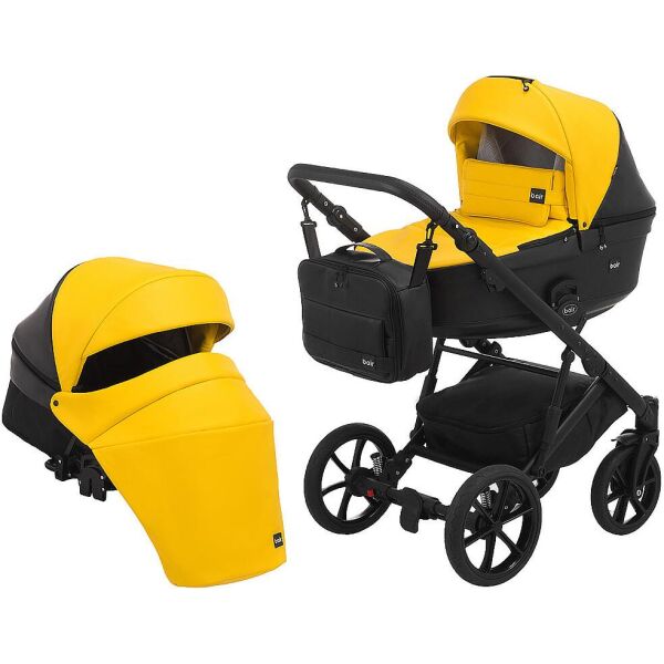 Коляска 2 в 1 Bair Kiwi кожа 100% BK-63/69 желтый - черный