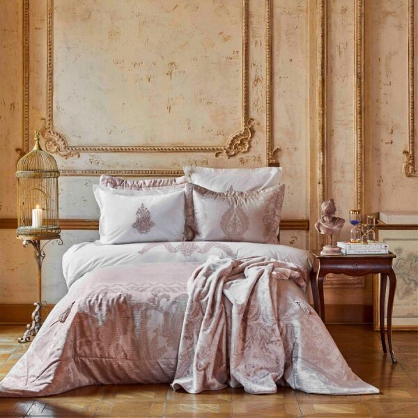 Акція на Комплект постельного белья с покрывалом + плед Karaca Home - Adrila rosegold золотисто-розовый евро (10) (svt-2000022273213) від Allo UA