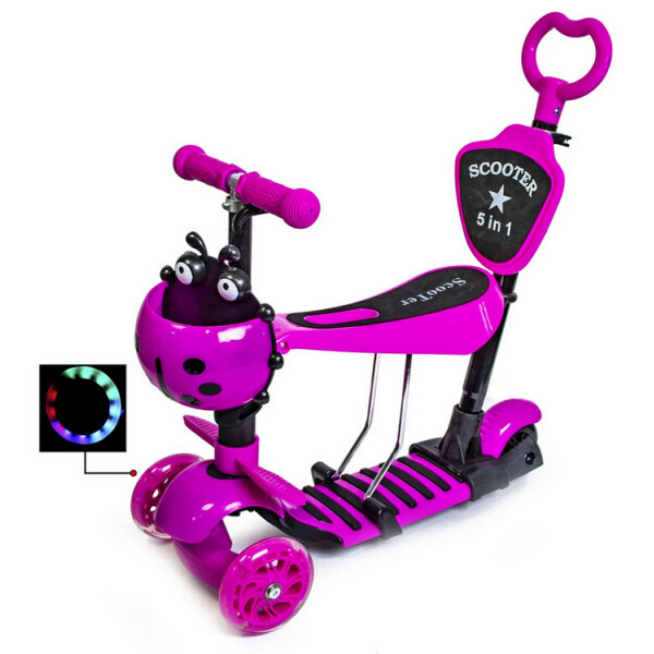 

Самокат Scooter Божья коровка 5 в 1 Pink с родительской ручкой