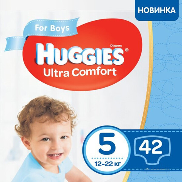 Акція на Подгузники Huggies Ultra Comfort 5 (12-22 kg) Jumbo 42 Boy (5029053565408) від Allo UA