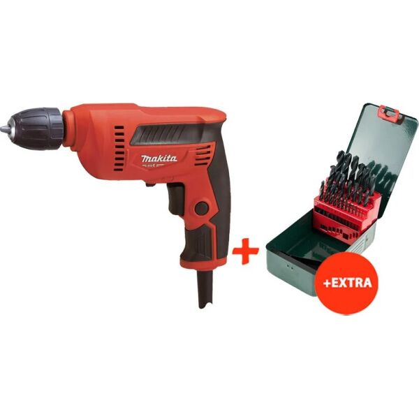 

Безударная дрель Makita MT M6002 + набор сверл по металлу HSS-R Promotion (19 шт.) (M6002X)