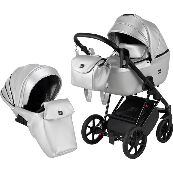

Коляска 2 в 1 Bair Infinity кожа 100% серебро (перламутр)