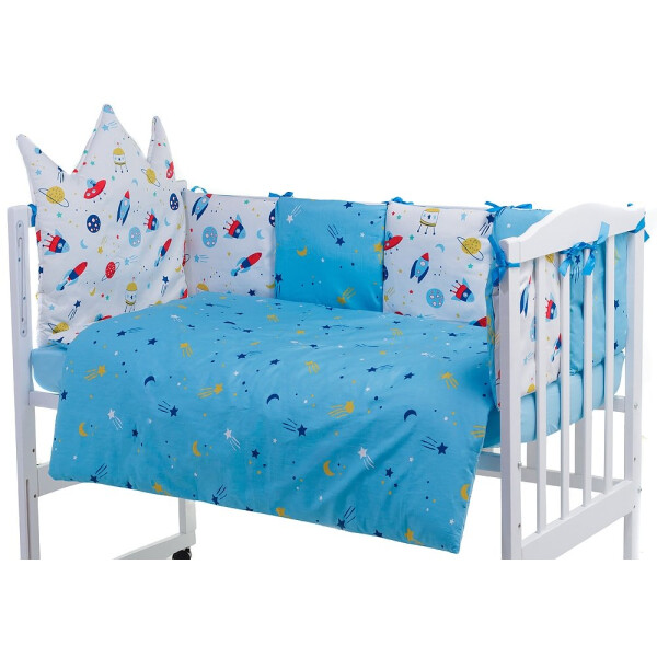 

Детская постель Babyroom Classic Bortiki-01 (6 элементов) голубой-белый (космос)