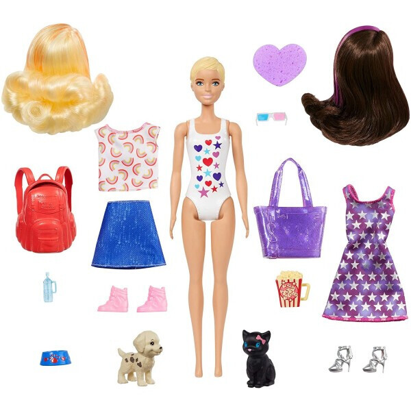

Кукла Барби Сюрприз Цветное перевоплощение День и ночь Barbie Color Reveal Doll Day-to-Night Transformation Dog Park to Movie Night with 25 Surprises GPD56