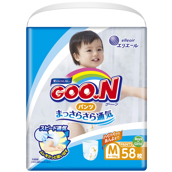 

Подгузники-трусики GOO.N для детей 6-12 кг (размер M, унисекс, 58 шт)