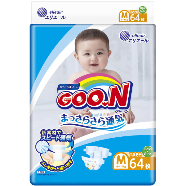 

Подгузники GOO.N для детей 6-11 кг (размер M, на липучках, унисекс, 64 шт)