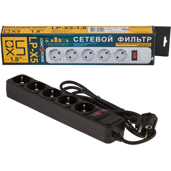 

Сетевой фильтр LogicPower 5 розеток 4,5 м черный (LP-X5)